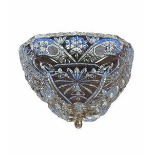 Vintage Clear Tri-Footed Triangle Cut Glass Dish No Lid Star Design